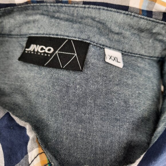 JNCO Blue Fade Plaid Long Sleeve Shirt Men's Size 2XL Button Up Skateboard Core - Picture 6 of 6